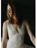 V Neck Ivory Lace Cutout Back Unique Wedding Dress